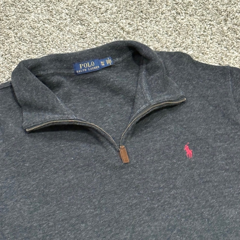 Polo Ralph Lauren Quarter Zip Pullover Sweater Long Sleeve Charcoal Grey Mens XL